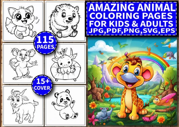 115 Amazing Animal Coloring Pages KDP Graphics