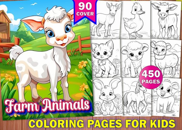 450 Farm Animals Coloring Pages for Kids Graphics