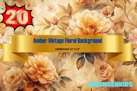Amber Vintage Floral Background PNG