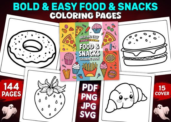 Bold Easy Food and Snacks Coloring Pages Graphics