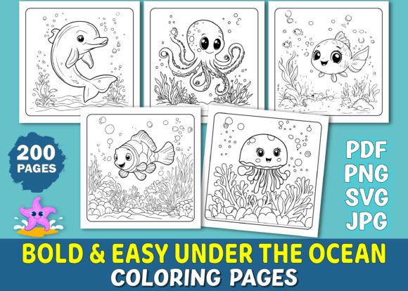 Bold Easy Under the Ocean Coloring Pages Graphics