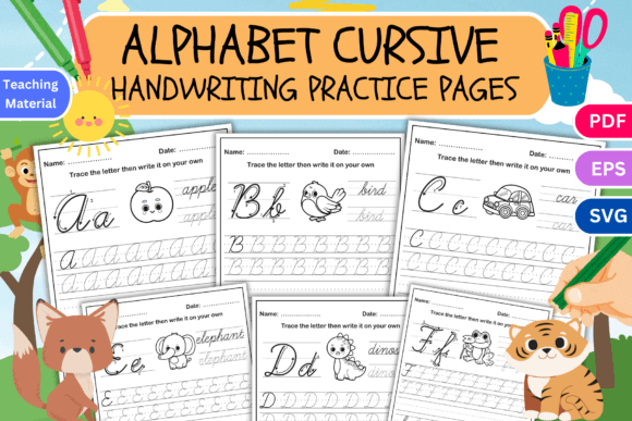 Cursive Alphabet Handwriting Practice: Graphics for Teaching Materials