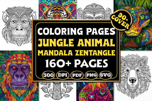 Jungle Animal Mandala Zentangle Coloring Pages Graphics